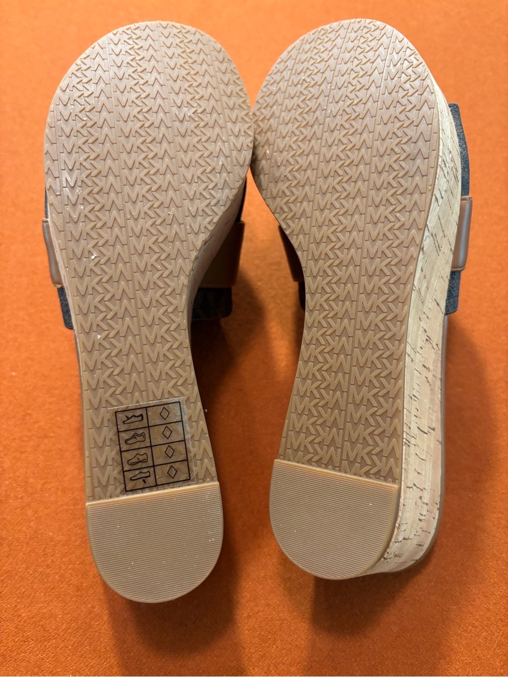 Michael Kors Brown Tan Denim Slide Mules with Gold MK Logo - Picture 3 of 5